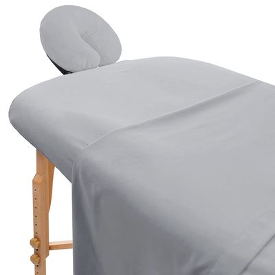 AVALON CARE Massage Table Sheets Sets 3 Pcs 100% Cotton Flannel Massage Sheets Sets - Includes Fitted Sheets for Massage Table, Flat Sheet & Face Cover - Soft & Smooth Massage Bed Cover - Silver