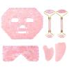Rose Quartz Roller Gouache Scraper Face Eye Mask for Face Lifting Natural Crystal Facial Massager Beauty Care Tool,6in1 Set view 1