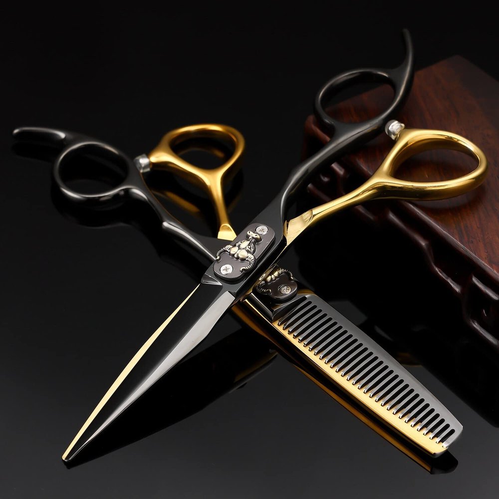 Professional Hair Cutting Shears, 6Inch 440C Steel Hair Scissors Professional Barber Hairdresser Cutting Tools Thinning Shears Set (Color : Set)