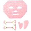 Rose Quartz Roller Gouache Scraper Face Eye Mask for Face Lifting Natural Crystal Facial Massager Beauty Care Tool,5in1 Set B view 1