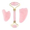 Rose Quartz Roller Gouache Scraper Face Eye Mask for Face Lifting Natural Crystal Facial Massager Beauty Care Tool,Set-Pu-VLY view 1