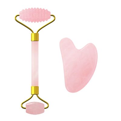 Rose Quartz Face Roller Gua Sha Scraper Set for Facial Massage 100% Natural Pink Crystal Gouache Kit Skin Care Tools,Set-Ci No Box