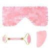 Rose Quartz Roller Gouache Scraper Face Eye Mask for Face Lifting Natural Crystal Facial Massager Beauty Care Tool,3in1 Set-Ci-YL view 1