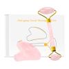 Rose Quartz Face Roller Gua Sha Scraper Set for Facial Massage 100% Natural Pink Crystal Gouache Kit Skin Care Tools,Set-Pu with Box view 1