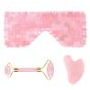 Rose Quartz Roller Gouache Scraper Face Eye Mask for Face Lifting Natural Crystal Facial Massager Beauty Care Tool,3in1 Set-Pu-VL view 1