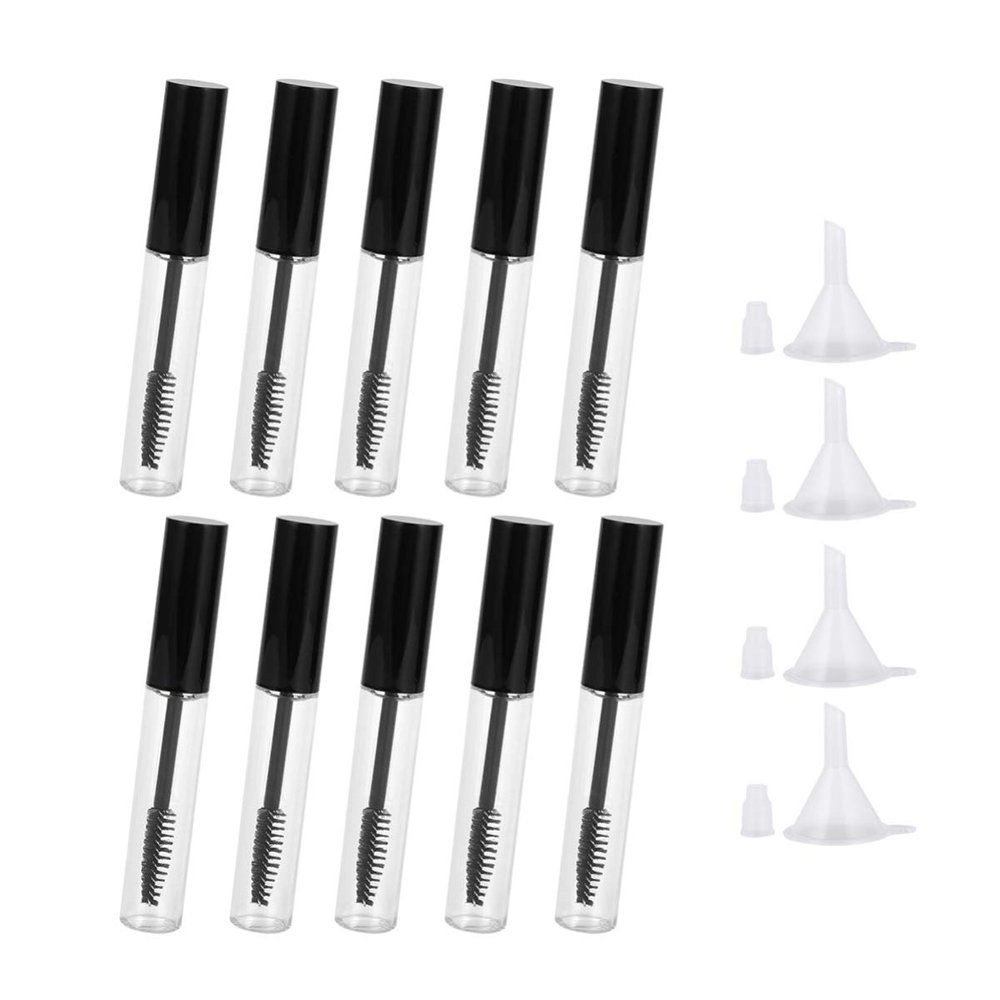 Luxshiny 10pcs Refillable Storage Bottles with Funnels Portable Empty Containers for Home Travel Leakproof Design Black Lid for Cosmetics Liquids Each