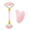 Rose Quartz Face Roller Gua Sha Scraper Set for Facial Massage 100% Natural Pink Crystal Gouache Kit Skin Care Tools,Set-Pu No Box view 1
