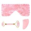 Rose Quartz Roller Gouache Scraper Face Eye Mask for Face Lifting Natural Crystal Facial Massager Beauty Care Tool,3in1 Set-Pu-YL view 1