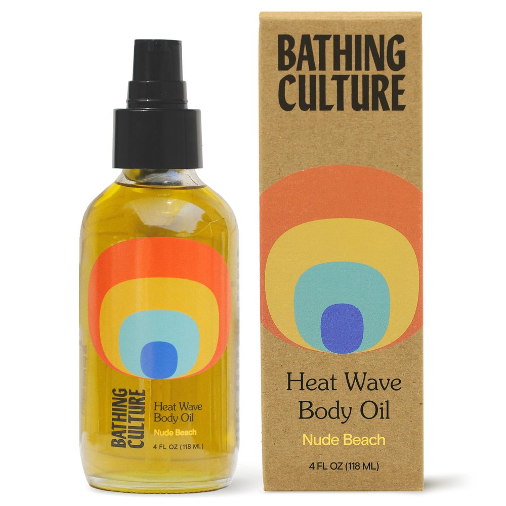 Bathing Culture, Organic Heat Wave Body Oil, Organic Body Oil for Women and Men, After Shower Moisturizer, Natural, Biodegradable, Vegan Personal Care, Nude Beach Scent, 4 fl oz, Holiday Gift Idea