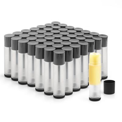 50Pcs 5g Lip Balm Tubes Plastic Lipstick Containers Empty Refillable Twist-up Lip Gloss Balm Filling Stick Clear Tube Holder with Black Cap for DIY Chapsticks Crayon Solid Perfume