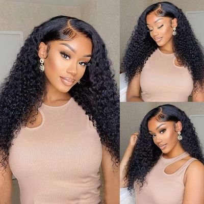 13x4 Lace Front Wigs Human Hair 200 Density Deep Wave Wigs Pre Plucked with Natural Baby Hair for Women HD Transparent Lace Frontal Wigs Brazilian Virgin Deep Curly Wigs Natural Hairline 18 inch