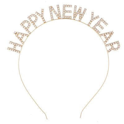 Apone Fatu Happy New Year Headband Tiara, Women's Sparkly Rhinestone Tiara for New Year's Eve Party Hair Accessory (Rose Gold)