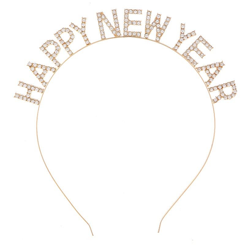 Apone Fatu Happy New Year Headband Tiara, Women's Sparkly Rhinestone Tiara for New Year's Eve Party Hair Accessory (Rose Gold)