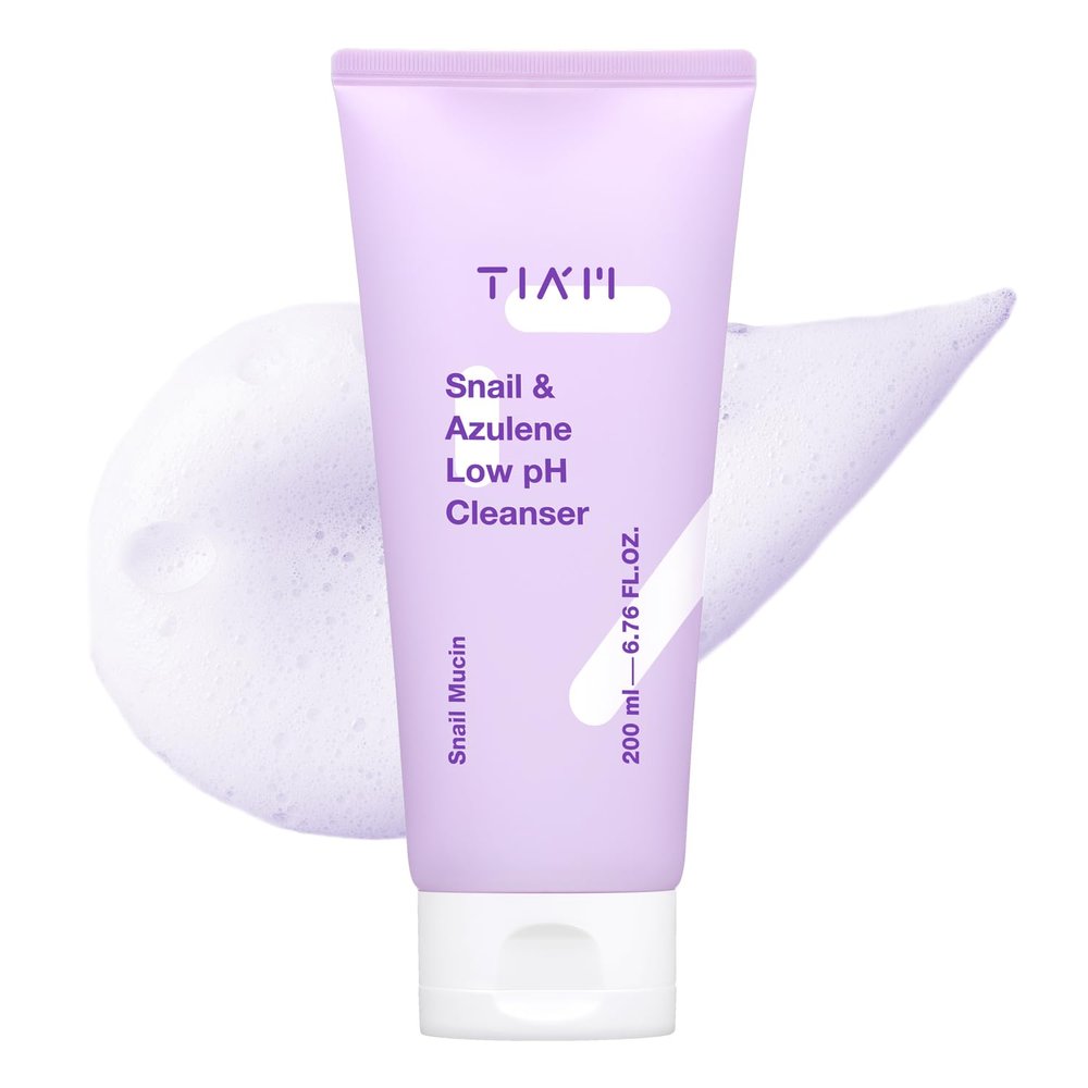 TIAM Snail&Azulene Low pH Cleanser, 6.76 fl oz, Daily Gentle Face Cleanser with Snail Mucin, Suitable for Sensitive Skin, pH Balancing, Korean Skin Care, Korean Face Wash