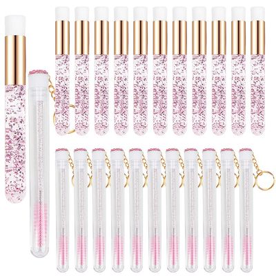 24Pcs Eyelash Extension Aftercare Kits - 12pcs Lash Shampoo Brush Nose Blackhead Facial Cleaning Brush 12PCS Tube Mascara Wands Spoolie Brush (crystal #1)