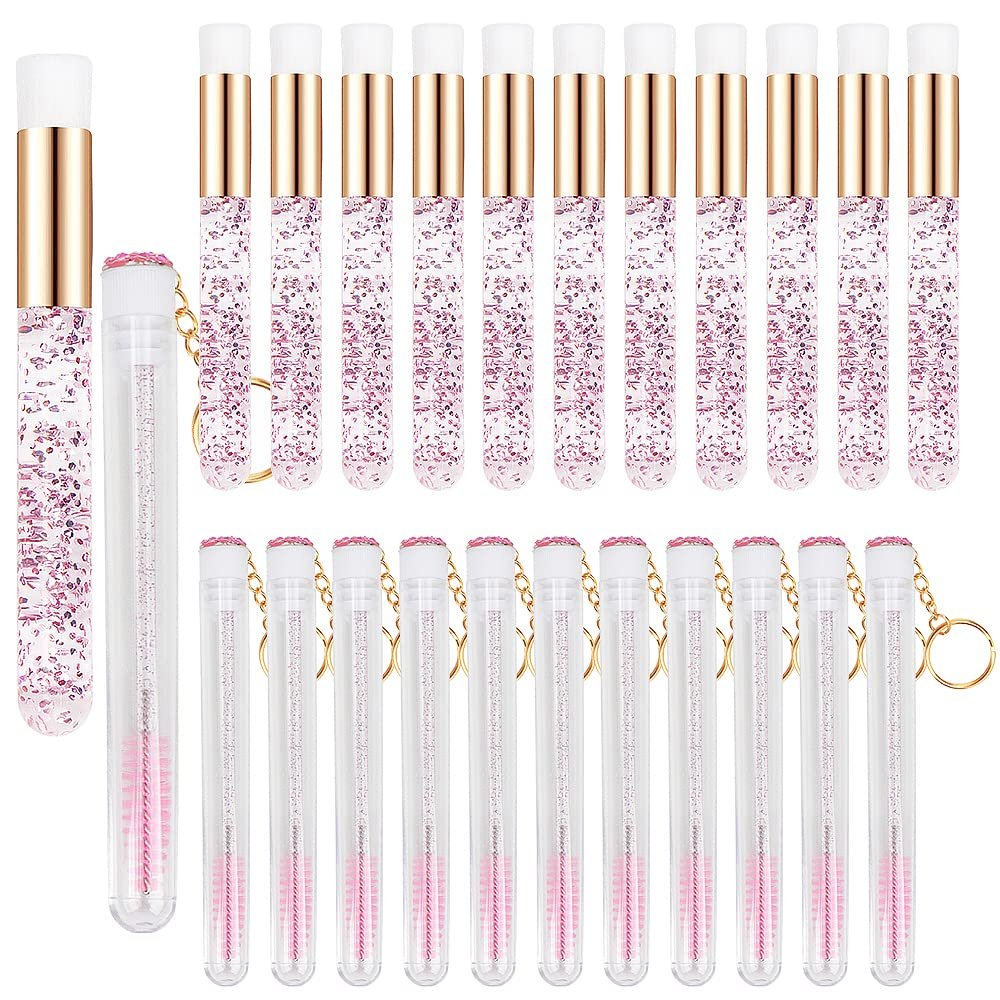 24Pcs Eyelash Extension Aftercare Kits - 12pcs Lash Shampoo Brush Nose Blackhead Facial Cleaning Brush 12PCS Tube Mascara Wands Spoolie Brush (crystal #1)