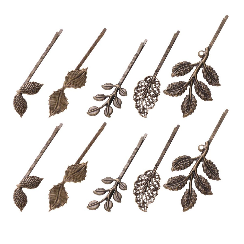SHERCHPRY 10pcs Vintage Leaf Hair Clips Retro Bronze Bobby for Women Elegant Hair Ornaments for Parties and Weddings