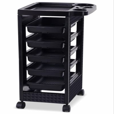 Paddie Black Salon Trolley Cart with Wheels/5 Drawers/Dryer Holder/Tint Bowl Slot for Hair Stylist, Beauty Equipment