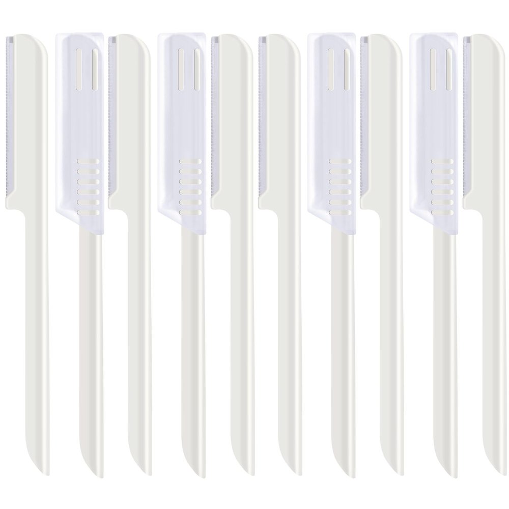 10 Pieces Eyebrow Razor for Women Facial Shaver Razor Brow Shaper Eyebrow Trimmer Dermaplaner Shaping Tool with Cover (White)