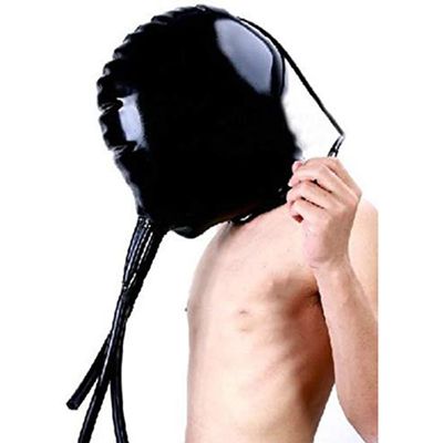 Inflatable Latex Hood with Mouth Nose Tube Double Layer Back Zipper Rubber Mask (Large)
