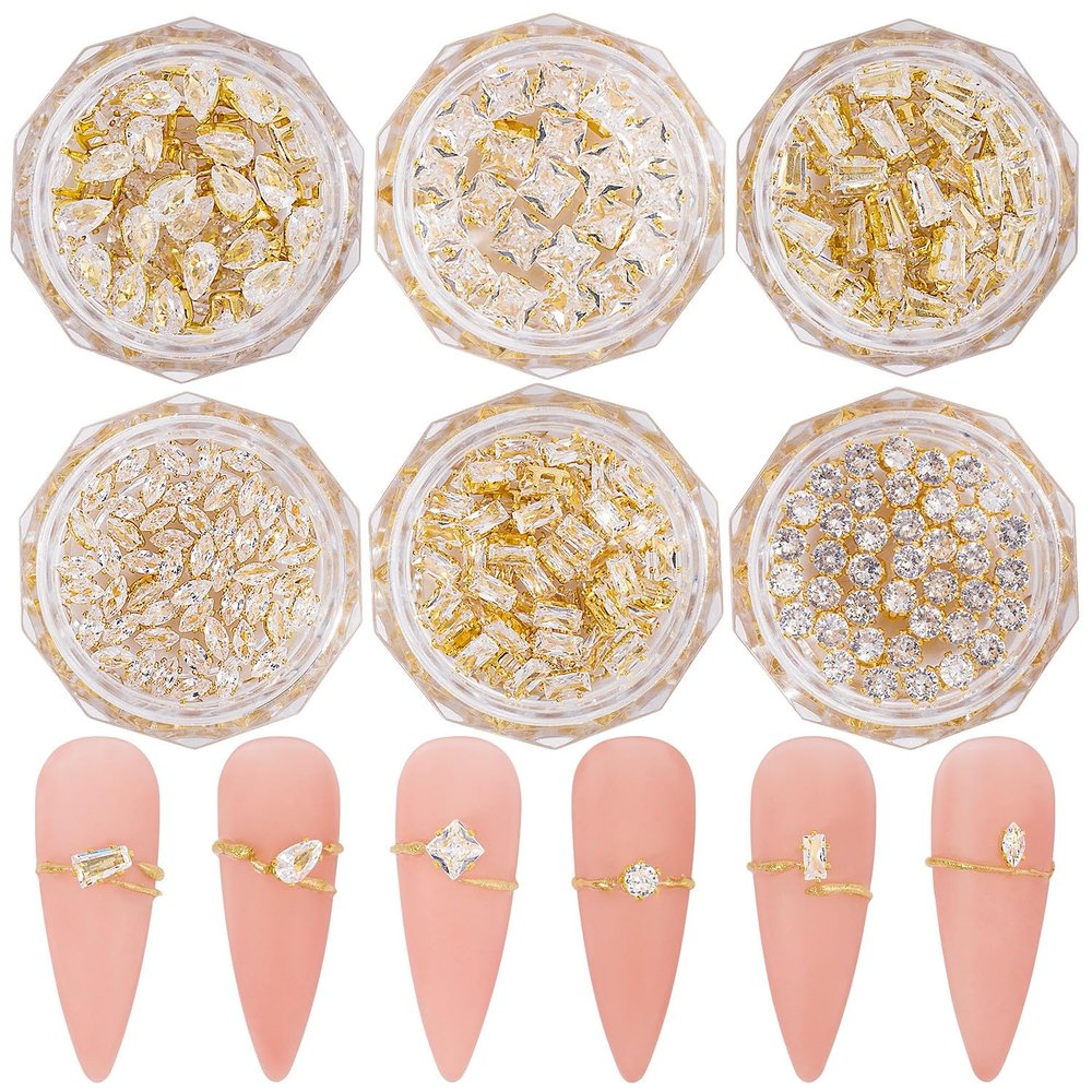 120Pcs Metal Nail Art Zircon Charms Gold Silver Sparkling Nail Charms Gems Rhinestones Glass Resin Jewelry Flatback Diamonds for Nail Art and Decoration DIY Manicure