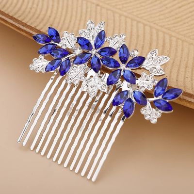 Teyglen Bridal Hair Accessories: Dainty Silver, Gold, and Rhinestone Hair Combs for Brides, Bridesmaids, and Girls (Silver Blue)