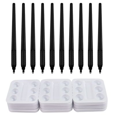 10pcs Black Disposable Microblading Pen Tool with 18U Blades 0.18mm and 30pcs Disposable Tattoo Pigment Tray Microblading Kit (Set 2)
