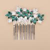 Teyglen Women Dainty Silver Gold Green Rhinestones Bridal Wedding Hair Comb, Luxurious Shiny Rhinestone Hair Accessories for Brides and Girls (Silver Green) view 2