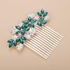 Teyglen Women Dainty Silver Gold Green Rhinestones Bridal Wedding Hair Comb, Luxurious Shiny Rhinestone Hair Accessories for Brides and Girls (Silver Green) view 3