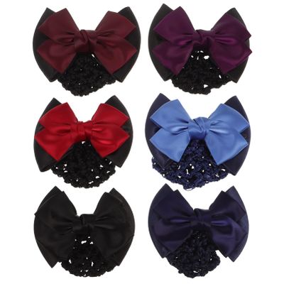 LALAFINA 6Pcs Bowknot Net Hairnet Snood Net Barrette Hair Clip Knit Mesh Fabric Hairnet Hair Bun Cover Ribbon Hair Accessories for Lady Women