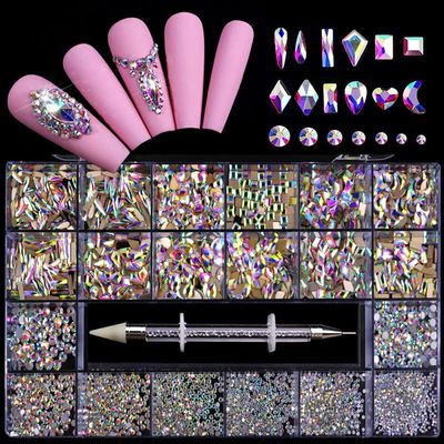 Mesiyun Nail Art Rhinestones Kit AB Flat Nail Sparking Gemstones Decorations DIY Crafts Gems for Nail, Shoes, Clothes, Jewels Accessories (AB Color)