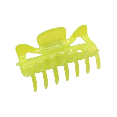 Parcelona French Classic Medium 3" Celluloid No Slip Grip Covered Spring Jaw Hair Claw Durable Styling Hair Accessories Women Strong Hold Girls Hair Claw Clips, Made in France (Neon Lemon Green)