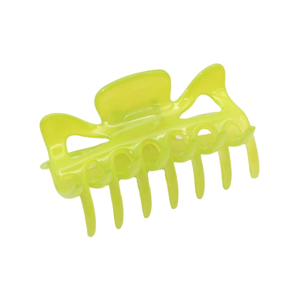 Parcelona French Classic Medium 3" Celluloid No Slip Grip Covered Spring Jaw Hair Claw Durable Styling Hair Accessories Women Strong Hold Girls Hair Claw Clips, Made in France (Neon Lemon Green)