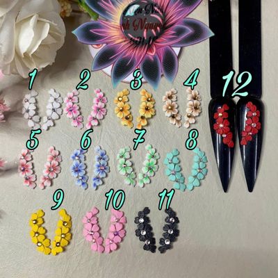 Set 10PCs 3D Acrylic Heart Flower Nail Art Charms Handmade by Acrylic Powder Design Acrylic Nail Art for Women Girls (Pink)