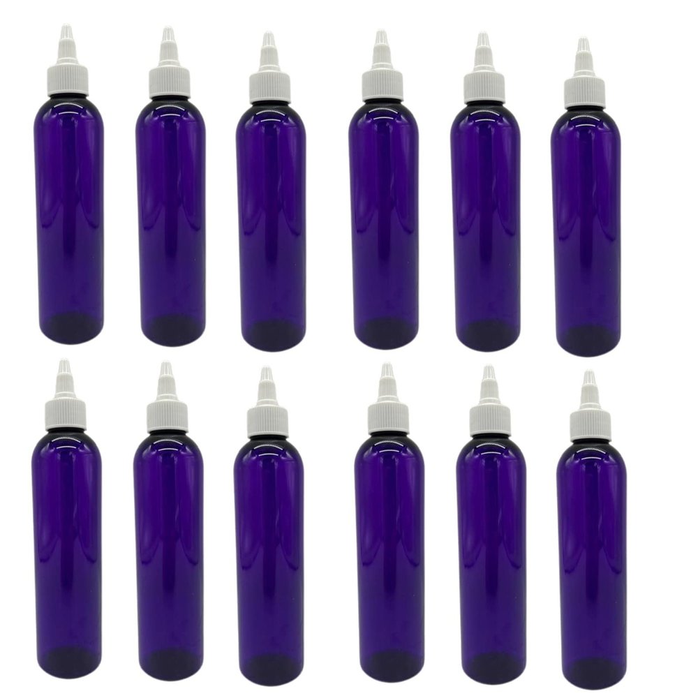 Natural Farms 8 oz Purple Cosmo Plastic Bottles -12 Pack Empty Bottle Refillable - BPA Free - Essential Oils - Aromatherapy | White Twist Top Caps - Made in the USA