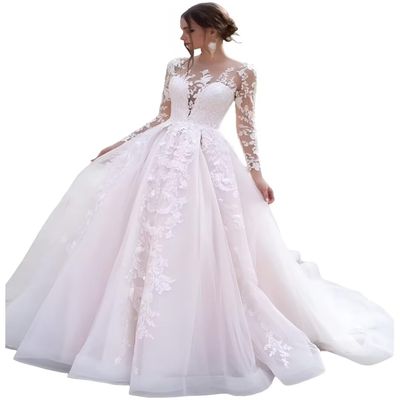 Chady Vintage Lace Applique Beach Wedding Dresses for Bride 2025 Long Sleeve A-line Bridal Gowns for Women White 2