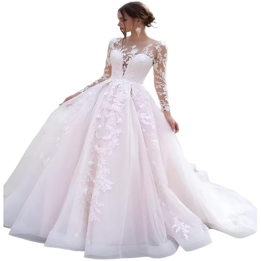 Chady Vintage A-line Lace Applique Long Sleeve Wedding Dresses for Bride 2025 Long Bridal Gowns for Women White 6