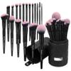 Bueart Design 18Pcs Pro Deluxe Fuchsia Pink Black Makeup Brushes set with Travel Make up Brush Holder case Foundation concealer contour Blush eyeshadow face make up brush set view 1