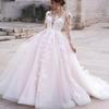 Chady Womens Long Sleeve Bridal Gowns Long 2025 Beach Lace Applique A-line Wedding Dresses for Bride White 4 view 3