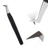 My Lash Tools Fiber Tip Lash Tweezers for Eyelash Extensions Pro Tweezer for Volume Lashes Japanese Stainless Steel Mink Lashes Fan Making Mega Volume Boot Angled Lashing Tweezers (Black) view 1
