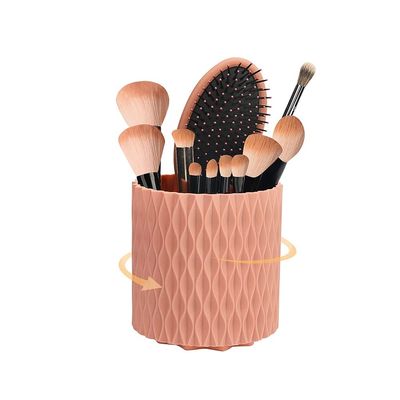 Lithx Makeup Brush Holder Organizer 360 Rotating Organizer 5 Slot Cosmetic Storage Makeup Brushes Cup Pen Holder Cosmetic Brushes Storage Solution for Vanity, Bathroom, Office (Color : Pink)