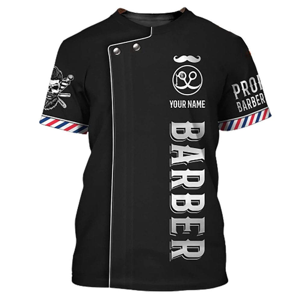 IZI POD Barber 3D All Over Printed- Personalized Name Barber Men's 3D Black Shirt Barbers Shirt, Tshirt for Men, Gift for Barber, Birthday