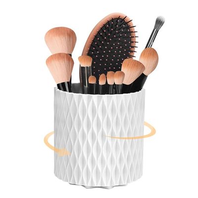 Lithx Makeup Brush Holder Organizer 360 Rotating Organizer 5 Slot Cosmetic Storage Makeup Brushes Cup Pen Holder Cosmetic Brushes Storage Solution for Vanity, Bathroom, Office (Color : White)