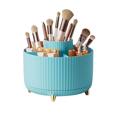 DASITON Large Capacity Makeup Brush Holder,360 Rotating Makeup Organizer,5 Slot Makeup Brushes Cup,for Vanity Decor,Bathroom Countertops,Desk Storage Container,Cosmetic Display cases(Blue)