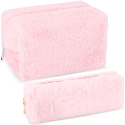 2Pcs Small Makeup Bag for Purse Makeup Pouches for Women Aesthetic Cosmetic Bag Cute Pencil Case Travel Toiletry Bag Fuzzy Makeup Bag Makeup Brushes Storage Zipper Pouches for Organizing
