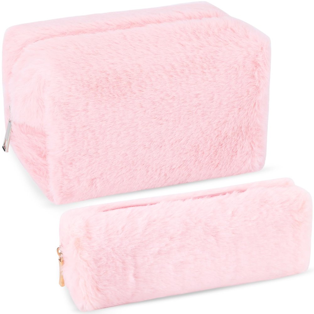 2Pcs Small Makeup Bag for Purse Makeup Pouches for Women Aesthetic Cosmetic Bag Cute Pencil Case Travel Toiletry Bag Fuzzy Makeup Bag Makeup Brushes Storage Zipper Pouches for Organizing