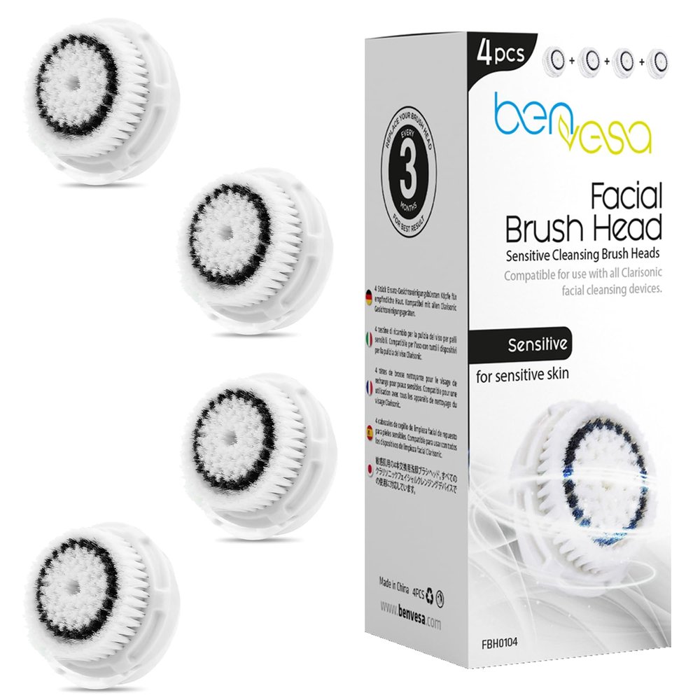 benvesa Sensitive Replacement Brush Heads  Compatible with Clarisonic Mia 1, Mia 2, Mia Fit, Alpha Fit, Smart Profile Uplift  4 Pack