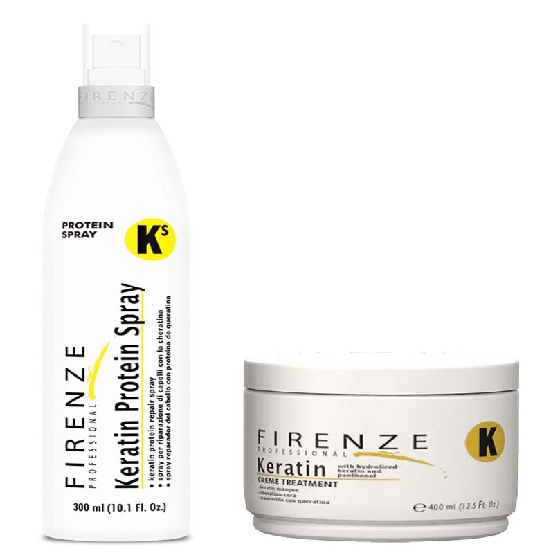 Firenze Professional Keratin Repair Bundle - Pack of 3 Including Protein Spray and Mask Treatment, 3.37 Fl Oz Each, Total 10.1 Fl Oz
