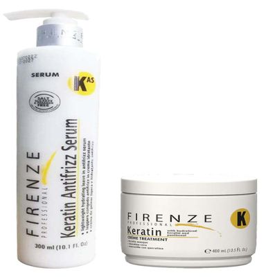 Firenze Professional Hair Care Bundle - Keratin Antifrizz Leave-in Serum and Keratin Mask Treatment Pack with Free Red Gift Bag, 3.37 Fl Oz (Pack of 3)