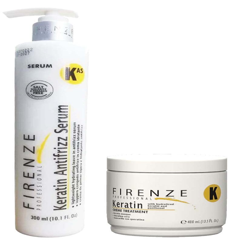 Firenze Professional Hair Care Bundle - Keratin Antifrizz Leave-in Serum and Keratin Mask Treatment Pack with Free Red Gift Bag, 3.37 Fl Oz (Pack of 3)